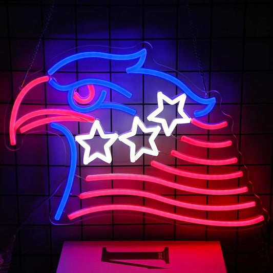 Patriotic Eagle Flag Neon Sign USA Stars and Stripes LED Sign for Wall American Flag Neon Lights Signs for Bedroom Memorial Day 4th of July Independence Day American Eagle Day Decorations