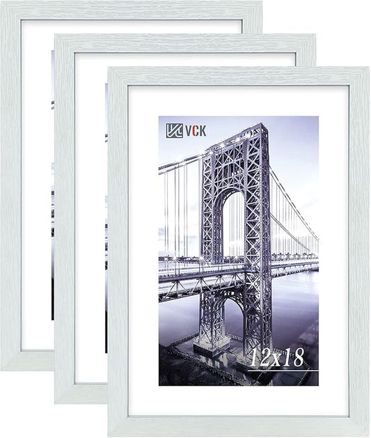 VCK 12x18 Inch Solid Wood Poster Frames with Wall Mounting Hanging Picture Frame Set of 3 White
