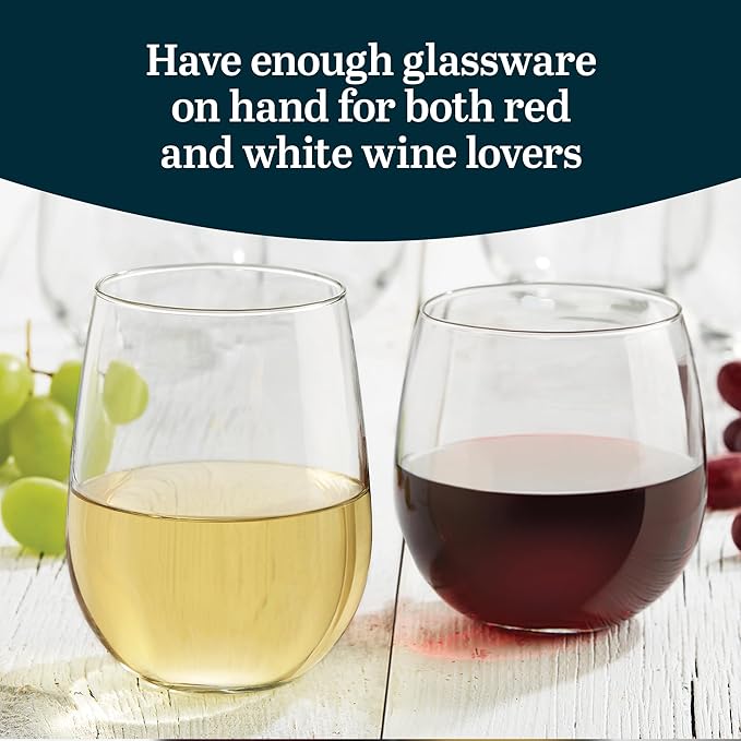 Libbey Stemless Wine Glasses Set of 12, Dishwasher Safe Set Of Wine Glasses, Perfect for Cocktails, Water, and Outdoor Glassware