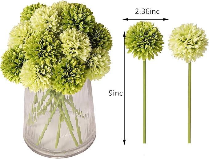 Kimura's Cabin 20Pcs Green Artificial Chrysanthemums Fake Silk Ball Flowers Mums Bouquets Arrangements Wedding Party Decor St Patricks Day Home Kitchen Garden Table DIY Floral Centerpieces (Green)