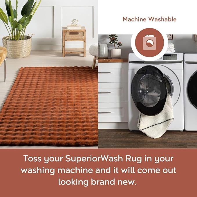 nuLOOM Jeni Checkered 3'9" x 6' Machine Washable Area Rug for Living Room Bedroom Dining Room Kitchen, Brick