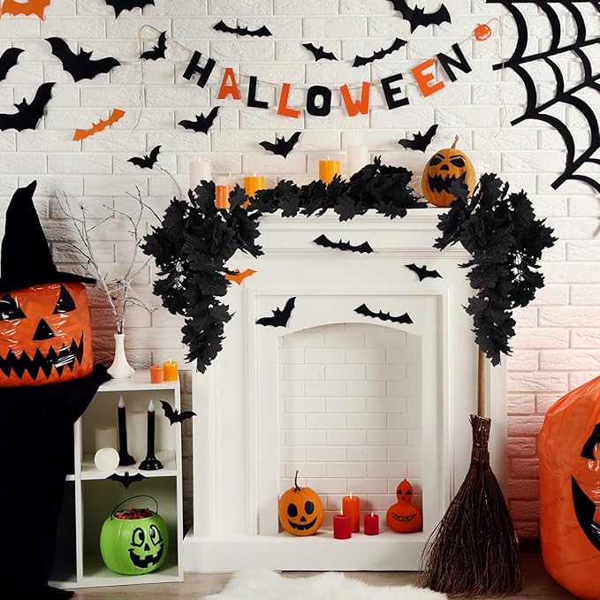 RECUTMS Black Maple Leaf Artificial Hanging Plants Fake Plants Faux Fall Leaves Halloween Faux Plants Autumn Leaves Artificial Wall Hanging Indoor Outdoor Halloween Decoration（Black）