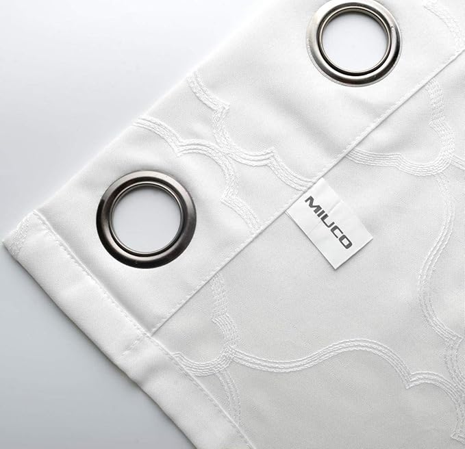 MIUCO Moroccan Embroidered Semi Sheer Curtains Faux Linen Grommet Window Curtains for Bedroom Living Room 84 Inches Long 2 Panels, Pure White