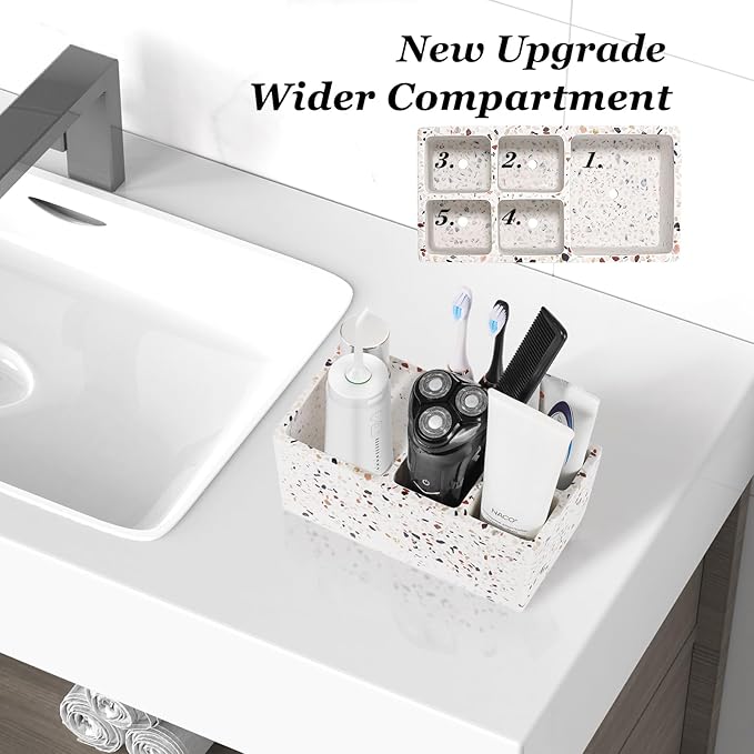 Luxspire Toothbrush Holder for Bathroom, 5 Slots Bathroom Counter Organizer Toothbrush and Toothpaste Holder, Bathroom Accessories for Restroom Bathroom, Terrazzo