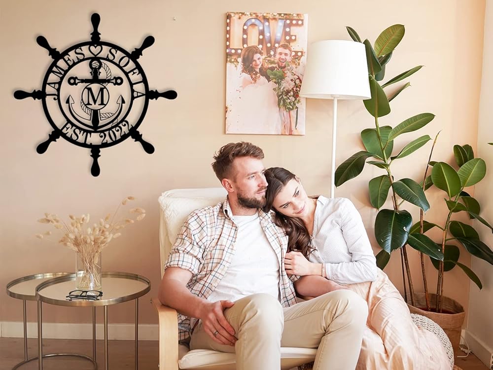 Personalized Ship Wheel Metal Sign, Customized Nautical Wall Decor, Anchor Compass Metal Sign, Family Name Sign, Monogram Wall Decor, Last Name Signs for Home, Housewarming Gift