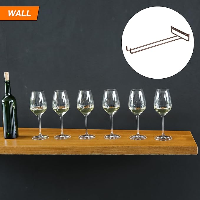 uxcell 5Pcs Wine Glass Rack, 10.43 Inch Iron Wine Glasses Rack Under Cabinet Stemware Rack - Wall Mountable Wine Glass Holder Storage Hanger for Bars Coffee Restaurants Kitchens, Bronze