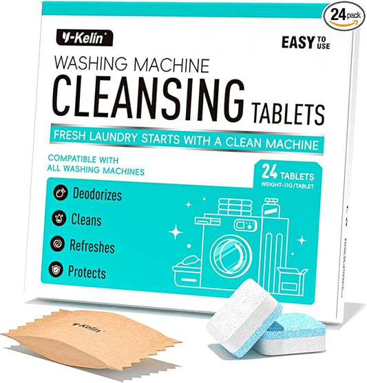 Washing Machine Cleaner Tablets 24 Pack -1 Year Supply for HE Front Loader & Top Load Washer,Septic Safe Washer Machine Cleaner Tablets, Deep Clean,Eco-Friendly Deodorizer