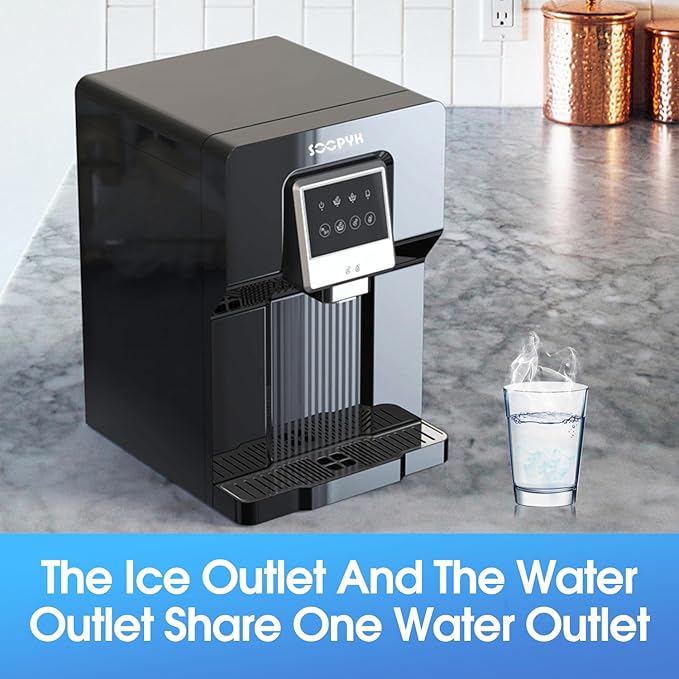 Countertop Bottleless Water Cooler Dispenser and Ice Maker with Water Line 17 lbs Daily Capacity Black(NO HOT Water/NO Filters)