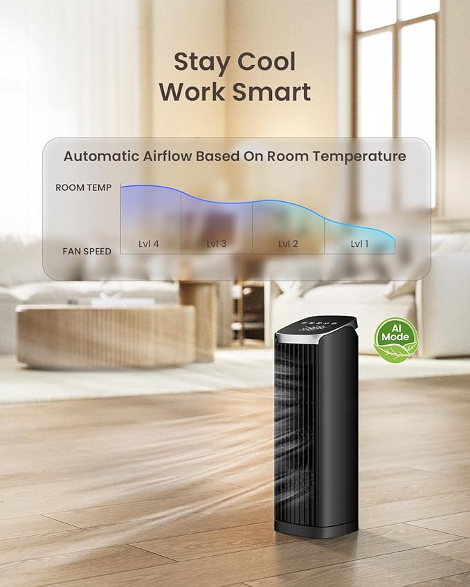 Fan for Bedroom, 13" Tower Fan with Remote, 4 Modes 4 Speeds Max 24ft/s, 70° Oscillating Desk Fan, 12H Timer Portable Fans, Cooling Fans for Office, Home