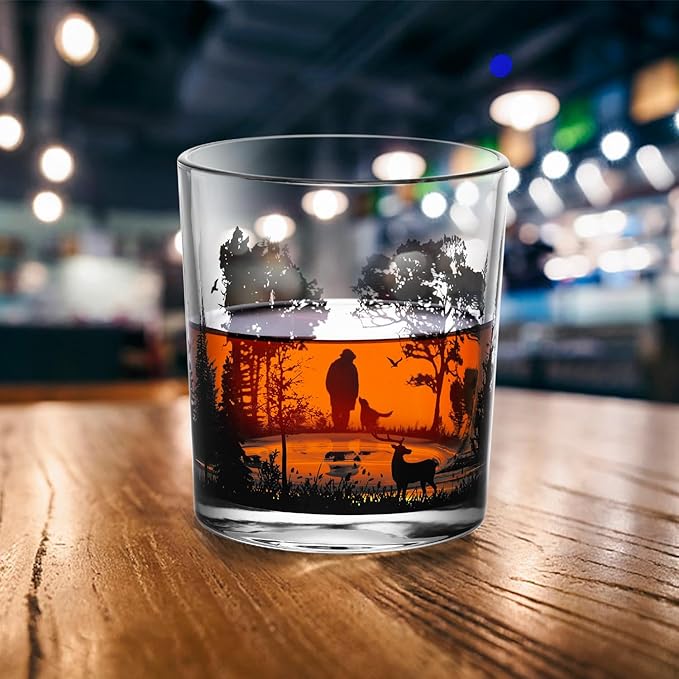 Old Fashioned Whiskey Glasses, Stemless Wine Glasses with Gift Box, 10Oz Rocks Glass for Scotch Cocktail Bourbon Vodka Liquor, Unique Gifts for Dad, Husband, Father's Day, Anniversary