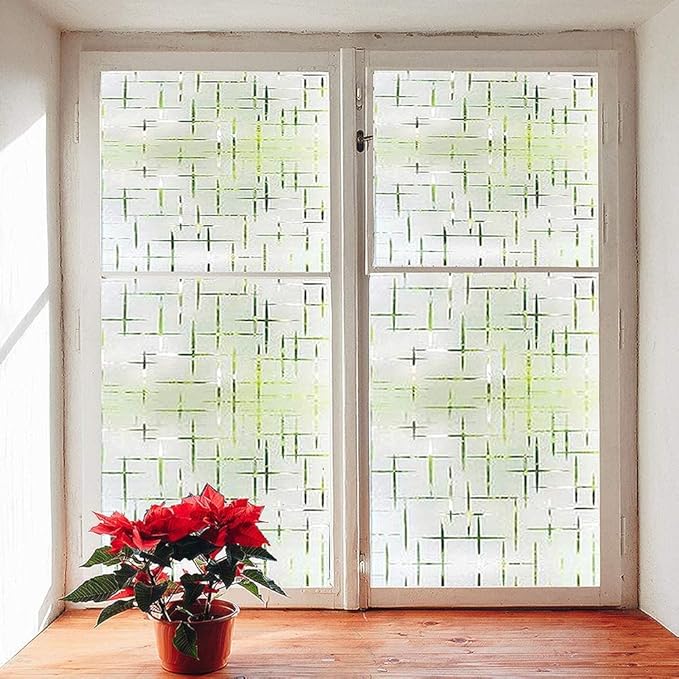 Finnez Frosted Window Film Non-Adhesive, Frosting Privacy Film for Glass Windows, Self Static-Cling Decorative Window Cling for Home Office UV Protection Cross Pattern 17.5 x 78.7 inches