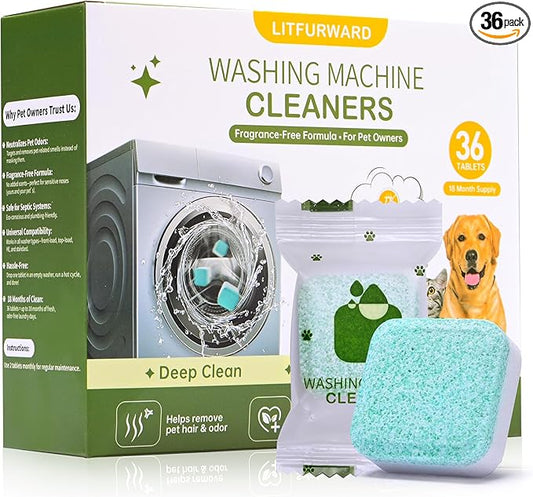 Washing Machine Cleaner Tablets – 36 Count, 18-Month Supply – Pet Hair & Odor Remover – Safe for Septic, Works with All Washers – Unscented – Washer Cleaner for Pet Owners