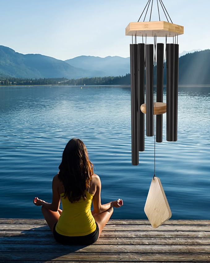 Wind Chimes Outdoor Deep Tone, 30 Inches Wind Chimes Outdoor, Memorial Wind Chimes with Hook as Gifts for Mother's Day/Housewarming/Christmas, Patio, Garden, Yard, Home Décor. Black