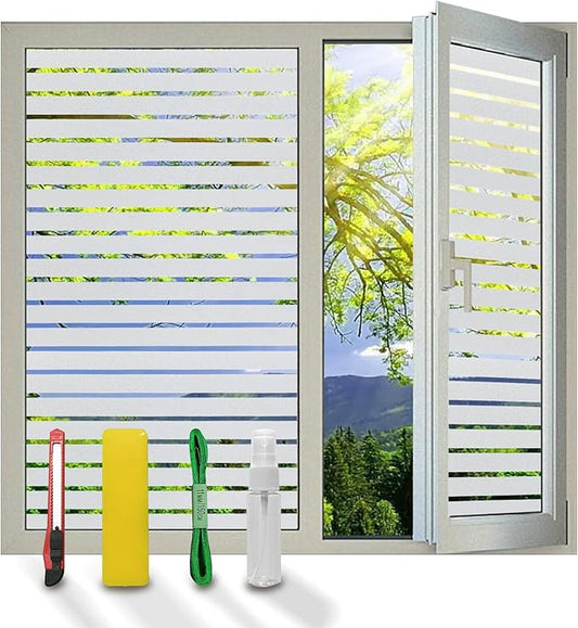 Window Privacy Film with Installation Tools, Static Cling, Anti UV, Heat Control, Ideal for Home Shower Office Glass Door (Stripes Pattern, 23.6X78.7Inch)