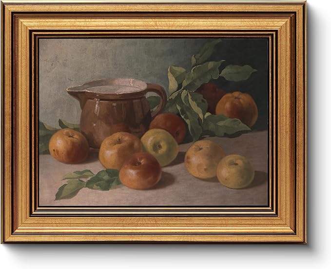 HUARCEY Gold Framed Vintage Wall Art for Living Room Harvest Apples Still Life Oil Painting Artwork Shelf Decor Abstract Picture Canvas Print Farmhouse Fruit Wall Decor Bedroom Kitchen Bathroom 8"x10"