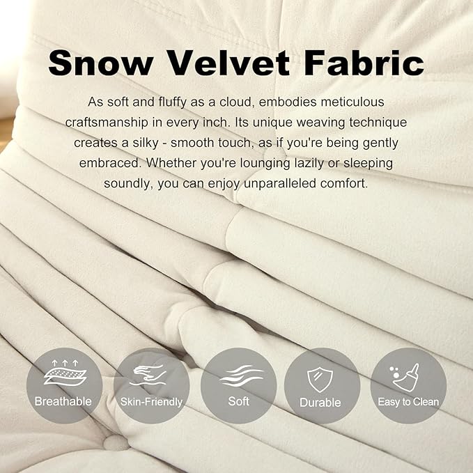 Full Foam Loveseat Sofa,Adults Bean Bag Chairs Floor Couch with Soft Waterproof Fabric,Armless Fireside Lounge Chair for Living Room,Apartment and Office (Whtie)