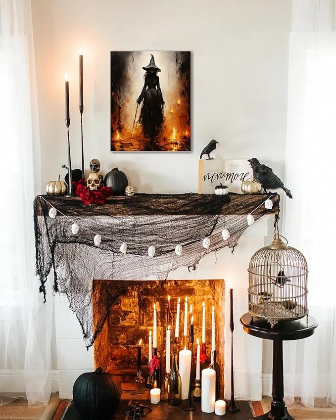 Halloween Canvas Wall Art - Vintage Witche Poster, Gothic Dark Academia Wall Decor, Spooky Halloween Decor for Living Room, Bedroom & Bathroom, Framed Fall Decorations Indoor