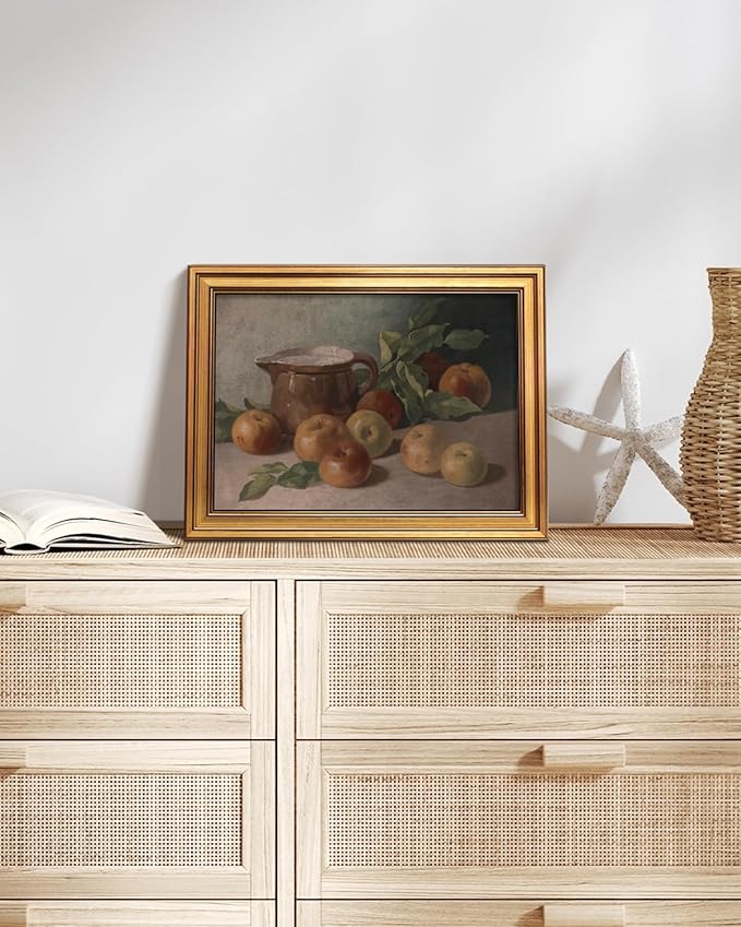 HUARCEY Gold Framed Vintage Wall Art for Living Room, Harvest Apples Still Life Oil Painting Artwork Shelf Decor Abstract Wall Pictures Prints, Farmhouse Fruit Room Decor Bedroom Kitchen Bathroom