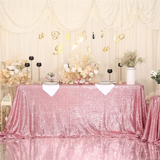 SquarePie Sequin Tablecloth 60 x 120 Inch Fuchsia Pink Sparkly Table Linen for Wedding Party