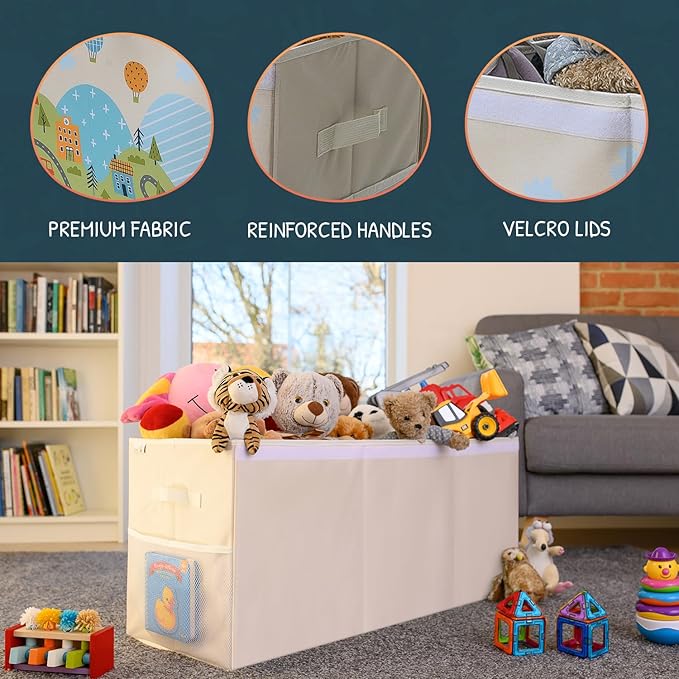 Extra Large Toy Storage Organizer with Lid - Sturdy, Collapsible Toy Chest Storage Box Design - Toys Bin with Dividers for Kids, Nursery, Bedroom, Playroom 37"x16"x14"