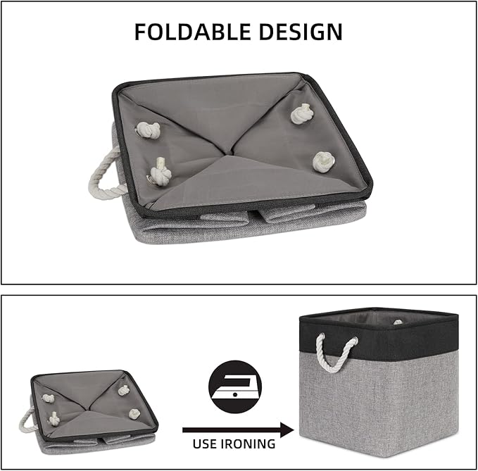 Bidtakay Fabric Cube Storage Bins for Organizing 13x13 Large Storage Baskets Decorative Storage Bins for Home Storage Set of 3 Shelf Organizer Bins for Toy Storage (Black&grey)