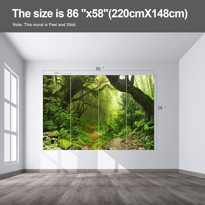 Forest Landscape Wall murals Woodland Tree Peel and Stick Wallpaper for Bedroom Living Room - 58"x86"