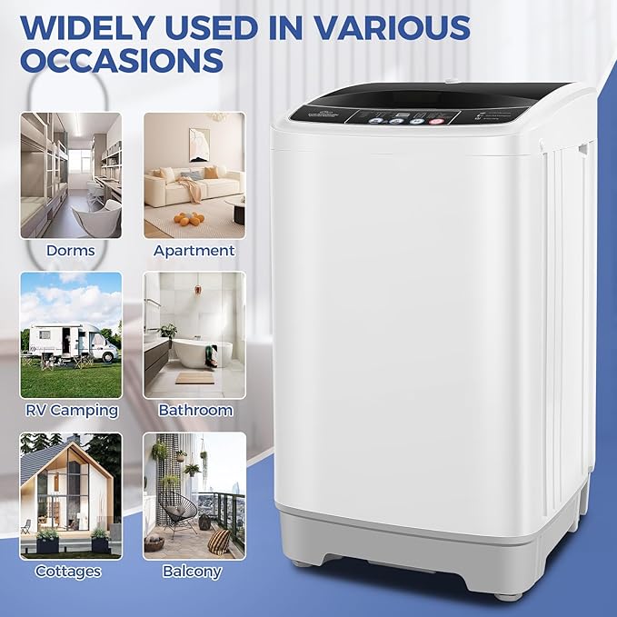 Nictemaw Portable Washing Machine 17.8Lbs Capacity Portable Washer with Drain Pump 2.4Cu.ft Full-Automatic Compact Washer with 10 Programs 8 Water Level for Home, Apartment, RV, Dorms