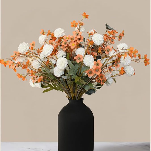 RyddeligHome Artificial White Kiku & Orange Wax Flowers, Bulk Silk Flowers with Long Stems for Vases, Spring Floral Stems Arrangements for Home Decor, Centerpieces for Tables, Rustic Decorations