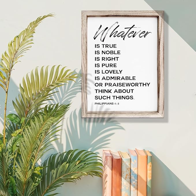 Christian Wooden Framed Signs, Rustic Home Decor, Family Signs, Living Room Decor, Philippians 4:8 Sign, Framed Wall Plaque Sign 15 * 11.5 inches, Finally Brothers and Sisters