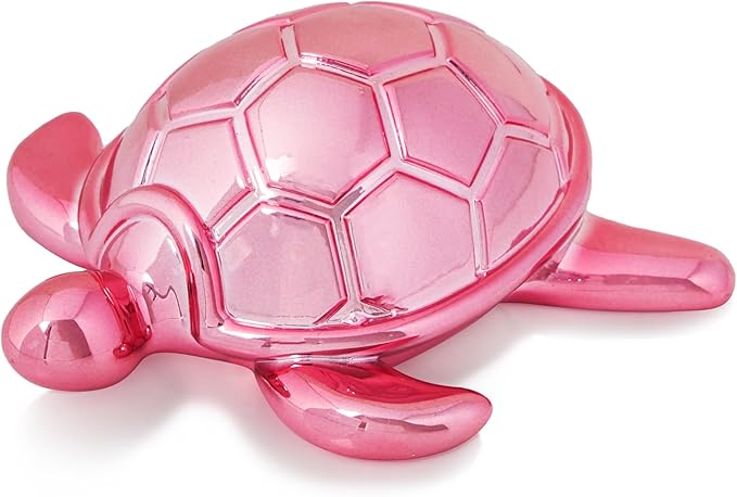 Small Sea Turtle Statue 4 inch Shiny Pink Accent Knick Knacks Paperweight for Bathroom Home Office Shelf Desk Table Decor, Cute Sea Turtle Gifts for Women
