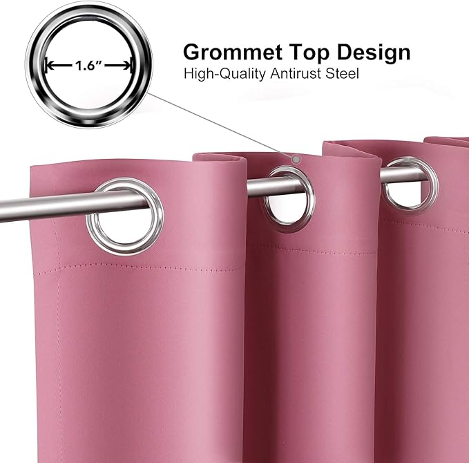 ChrisDowa Small Window Curtains for Kitchen and Bedroom - Grommet Short Thermal Insulated Room Darkening Curtains (2 Panels, Pink, 34 x 36 Inch)