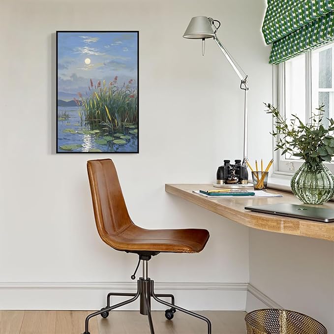 Landscape poster artwork art poster natural landscape painting reed marsh under the moonlight suitable for living room bedroom home wall