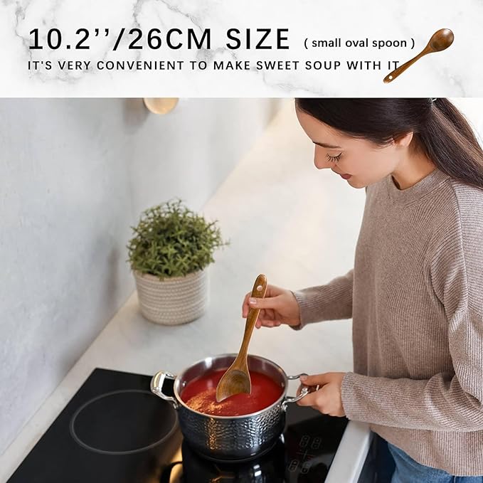 Wooden Spoons for Cooking, Nonstick Cooking Utensil Set with 10 Piece Acacia Wooden Spatulas and Spoons for Cooking, Terrific for Everyday Kitchen Tasks