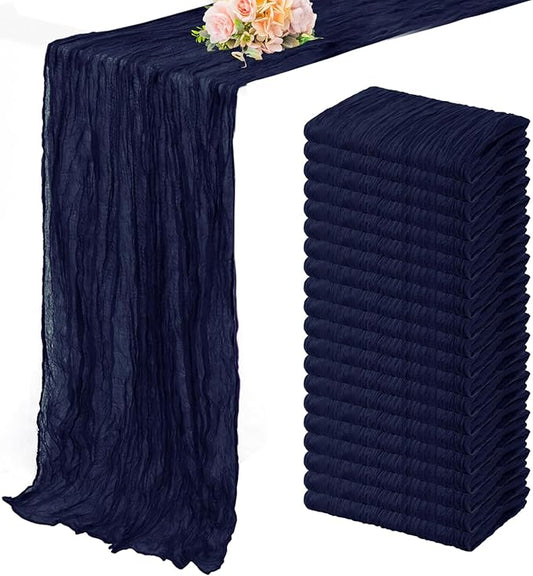 20 Pack Navy Blue Cheesecloth Table Runner 10FT Boho Fabric Rustic Cheese Cloth Table Runner for Wedding Bridal Shower Baby Shower Gauze Sheer Birthday Party Table Decorations 20 x 120 Inch Long