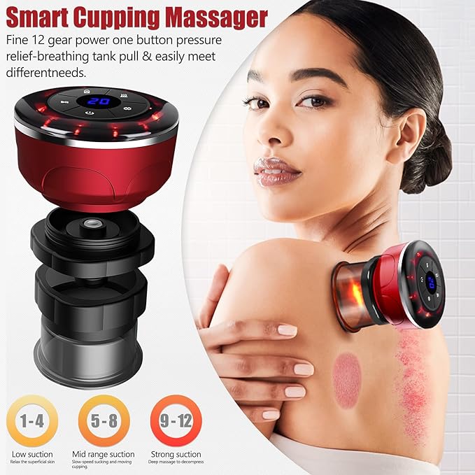 Smart Cupping Therapy Massager Set, 4 in 1 Cupping Kit for Massage Therapy, Portable Electric Cupper for Targeted Pain Relief, Knots, Aches, Muscle Soreness, Circulation & Tighter Skin
