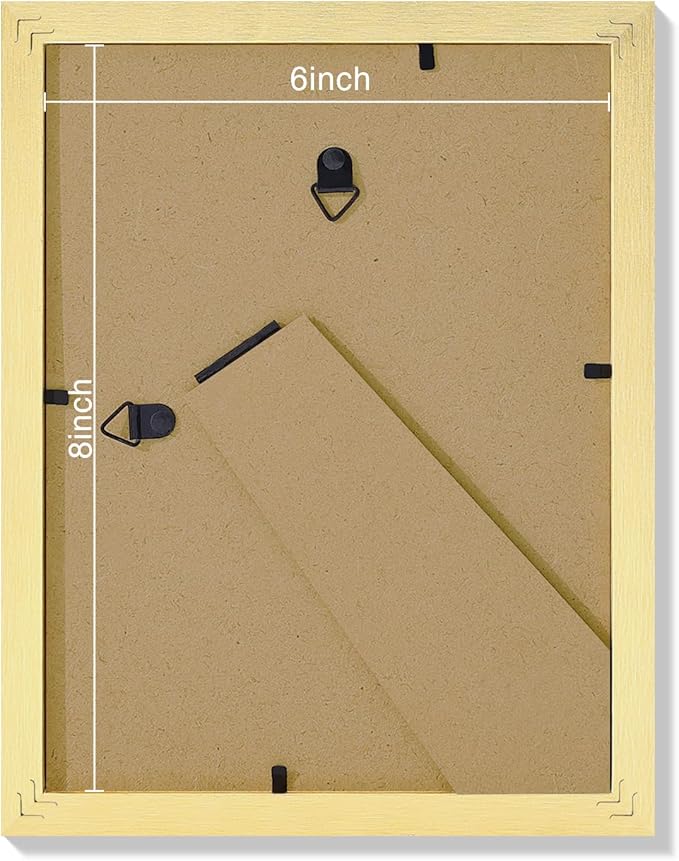 Vittanly 6x8 Picture Frames Set of 9, Shatter Resistant Plexiglass, Display 4x6 Pictures with Mat or 6x8 without Mat, Photo Frames for Wall or Tabletop, Engineered Wood, Gold