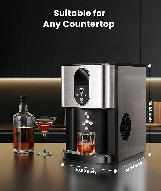 Nugget Ice Makers Countertop, Pellet Ice Maker Machine Dispenser with Water Reservoir with 44lbs/24H, Self-Cleaning, Soft Chewable Ice Maker Machine for Home/Kitchen/Office, Silver Stainless