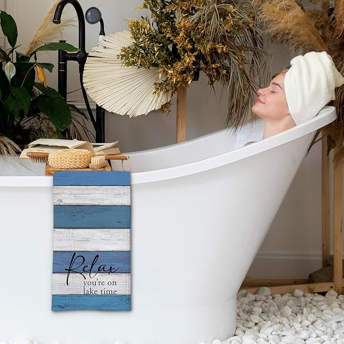 Lake House Dish Towel, Waffle Weave Microfiber Kitchen Cloth, Rustic Lake Decor for Home, Nautical Bathroom Accent, Lakehouse Gift Idea for Cottage Cabin Vacation Retreat - A03