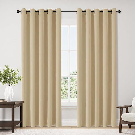 ChrisDowa Blackout Curtains 70 inches Wide for Bedroom - 2 Panels Set Extra Wide Grommet Thermal Insulated Room Darkening Curtains for Living Room (Biscotti Beige, 70 x 84 Inch)