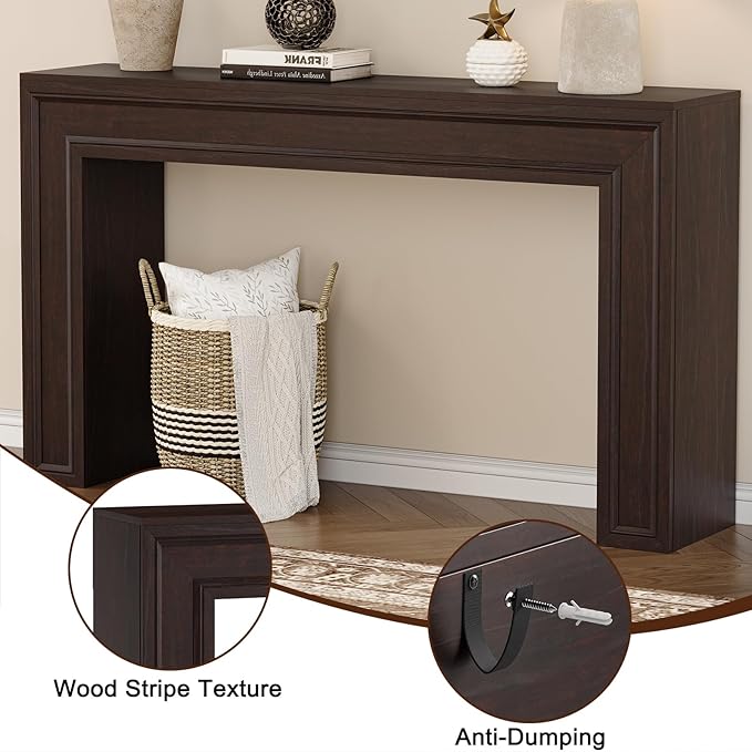 Rresyet 55 Inch Long Console Table, Sofa Table Behind Sofa, Wooden Entryway Table, Farmhouse Entryway Table for Entry, Hallway, Living Room (Cherry)