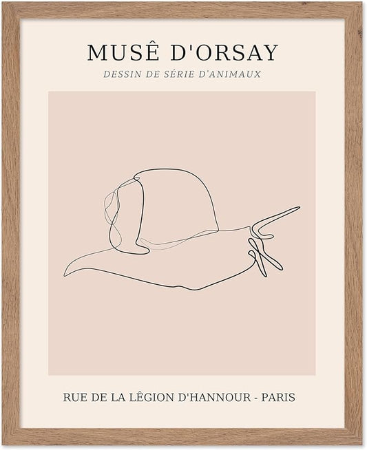 Poster Master Vintage Poster - Retro One Line Snail Drawing Print - Snail Line Art - Minimal Gift for Men, Women, Animal Lover - Abstract Wall Decor for Home, Office, 8x10 Beige Framed