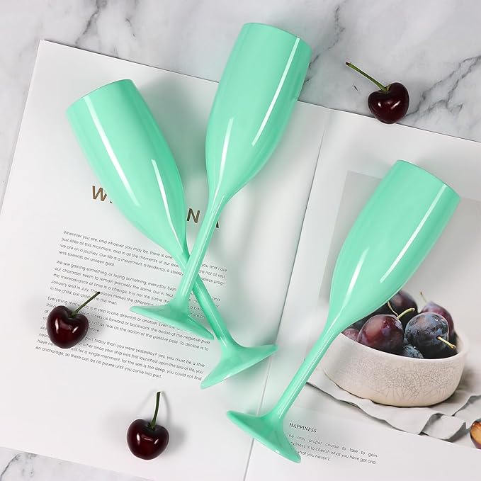 XUWAIDSGN Acrylic Champagne Flutes Toasting Glasses Unbreakable Mimosa Bar Reusable Wine Glasses Vintage Champagne Flutes Stemmed Drinking Cups 5.4 OZ for Christmas Birthday (24, Mint Green)