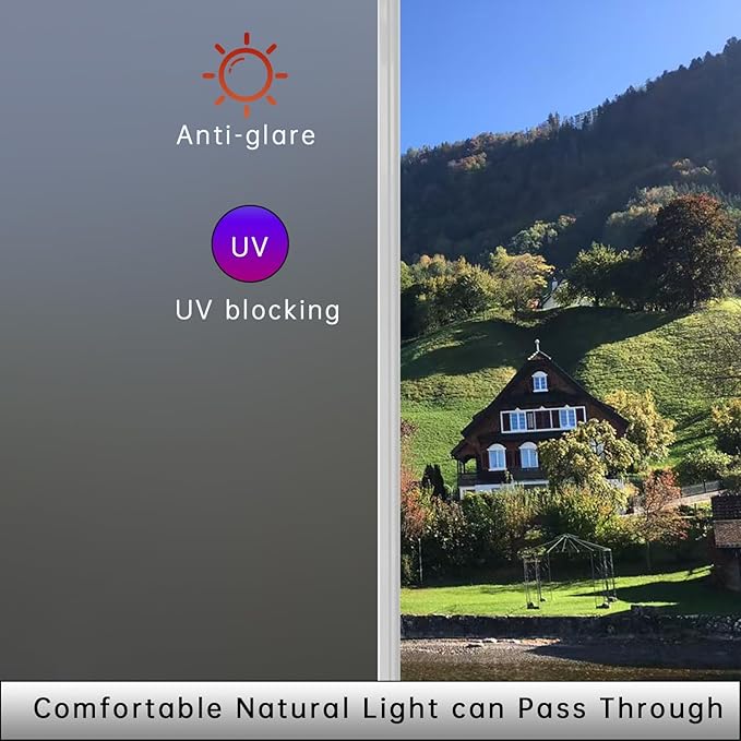 Frosted Glass Window Privacy Film Decorative, Bathroom Privacy Film for Glass Windows Cover, Static Cling, Removable, Reusable, Anti-UV, Anti-Glare, Heat Blocking,Gray,29.6X196.9Inch