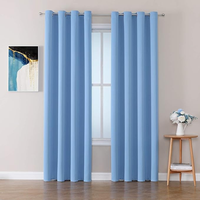 ChrisDowa Grommet Room Darkening Curtains for Bedroom and Living Room - 2 Panels Set Thermal Insulated Blackout Curtains (Sky Blue, 52W x 84L)