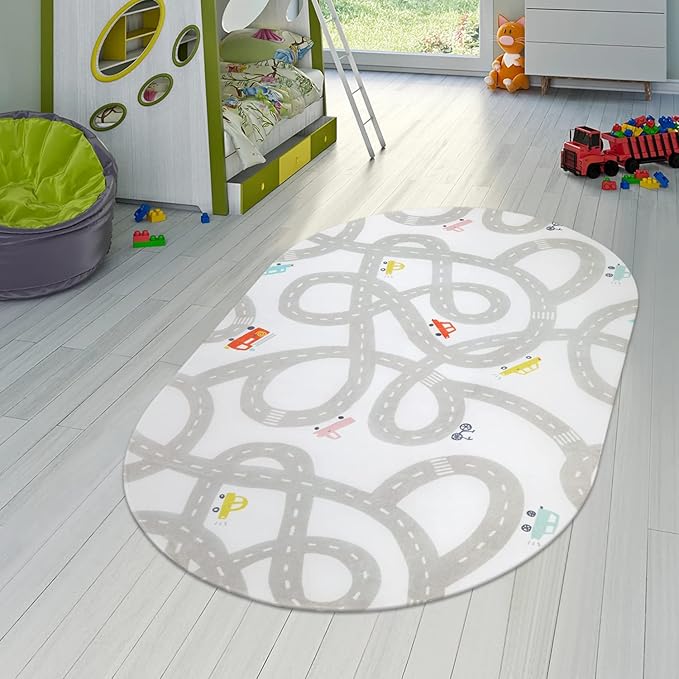 STARUIA Road Traffic Kids Rug Children Playing with Cars Playmat 3x5 Ft, Washable Play Carpet for Kids Playroom, Non-Slip Have Fun Safe Baby Nursery Rug for Toddler Boy's Bedroom Game Room Grey