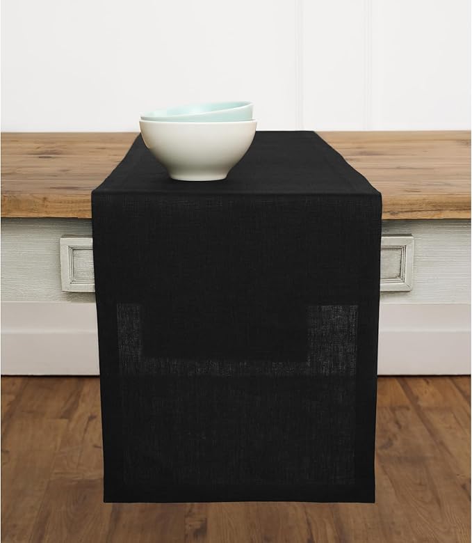 Solino Home Linen Black Table Runner 72 Inches Long - 100% Pure Linen Dining Table Runner 14 x 72 Inch for Fall, Autumn, Halloween, Thanksgiving - Fete