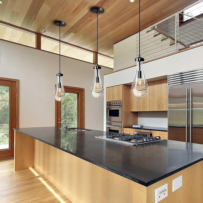 Modern Raindrop Pendant Lights, Pendant Lights for Kitchen Island, Black Brass Base Dining Room Light Fixtures, Interior Chandelier in The Living Room Hallway, Including Bulb