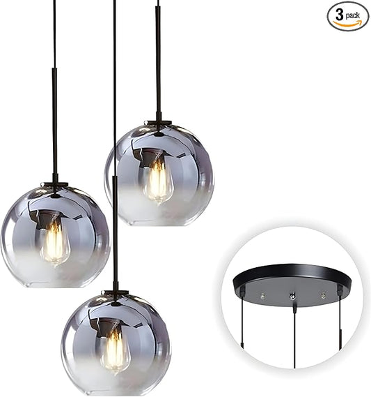 KCO Lighting 3 Pendant Light Fixtures Ceiling Hanging Large Glass Cluster Chandelier Nordic Mercury Glass Pendant Light Modern Cluster Pendant Light Fixture