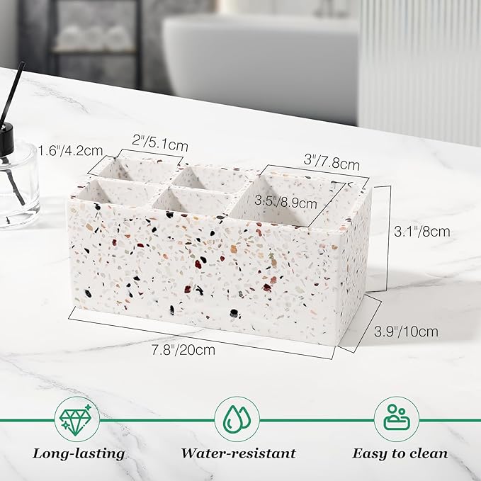 Luxspire Toothbrush Holder for Bathroom, 5 Slots Bathroom Counter Organizer Toothbrush and Toothpaste Holder, Bathroom Accessories for Restroom Bathroom, Terrazzo