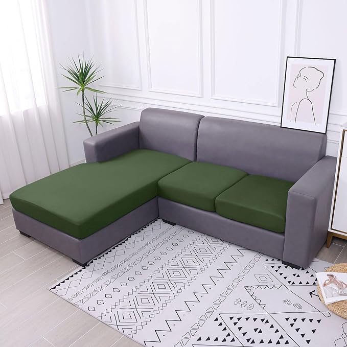 hyha Waterproof Couch Cushion Covers, Sectional Sofa Slipcovers Washable, L Shape Chaise Dog Couch Covers for Sectional Sofa, Universal Furniture Protector (1 Piece for Chaise, Bronze Green)